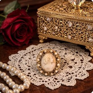 FLORENZA Vintage 1960s Carved Shell Cameo Brooch/Pendant